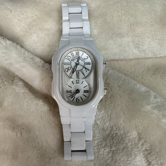 Philip Stein White Ceramic Dual Time Watch - Natural Frequency Tech - Like-New - Picture 3 of 7
